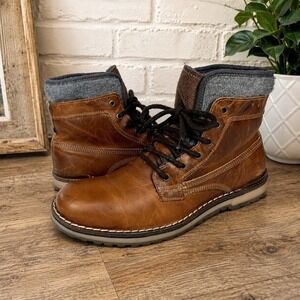 ALDO Prearia Brown Leather Boots Men's 10 Knit Lined Lace‎ Up Lug Sole